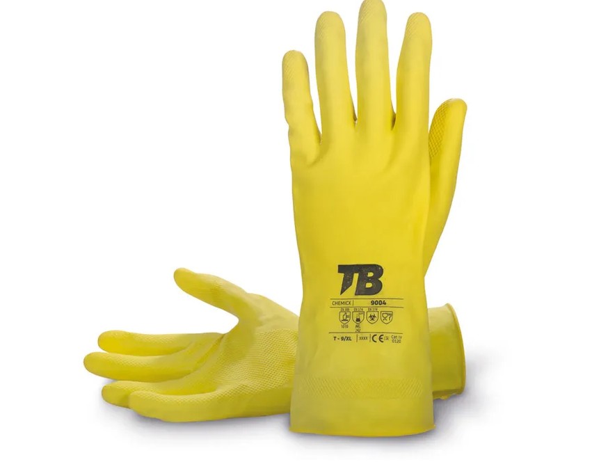 Guante químico de látex amarillo interior flocado 9004 tomas bodero