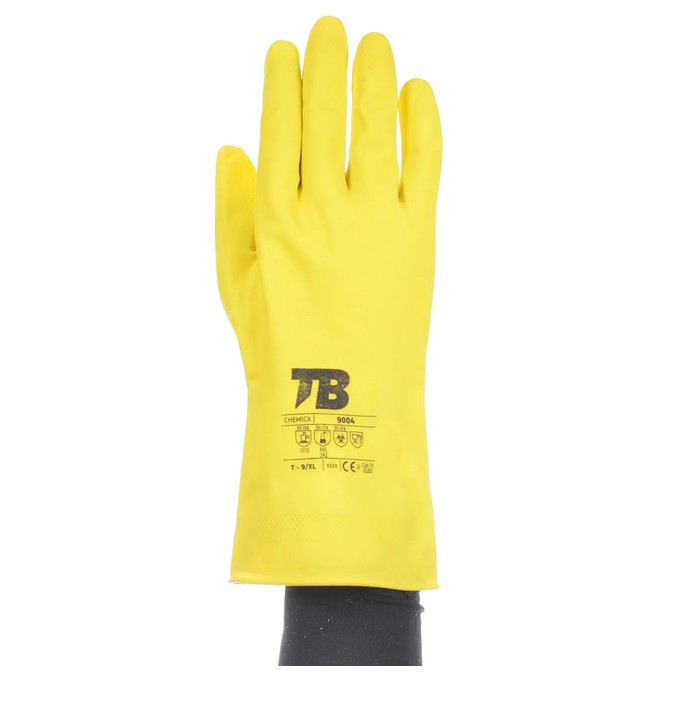 Guante químico de látex amarillo interior flocado 9004 tomas bodero- frontal
