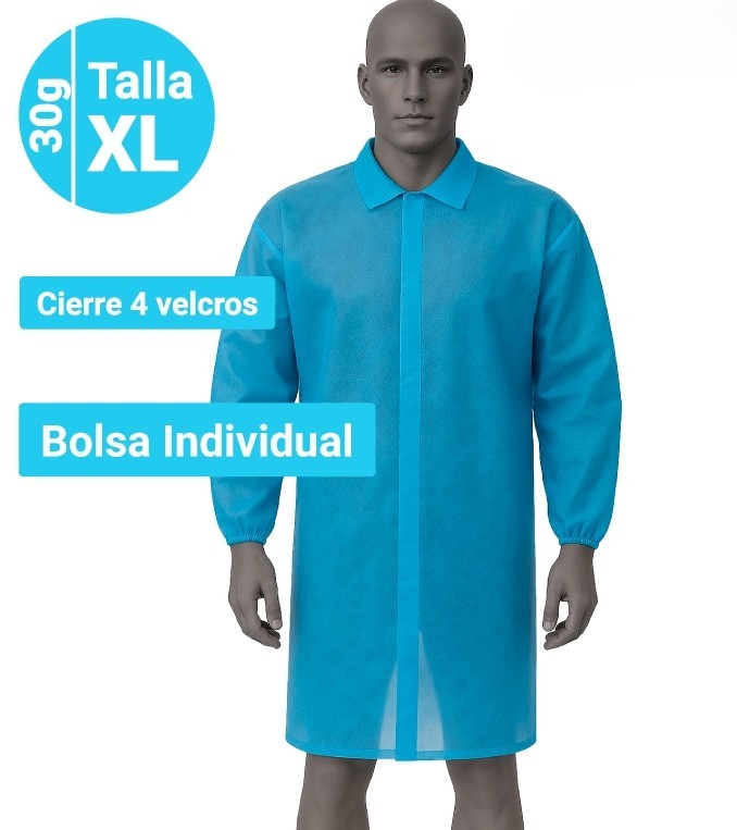 5230A Bata de Polipropileno 30g, Cierre Velcro 4 Velcros - Talla XL Azul