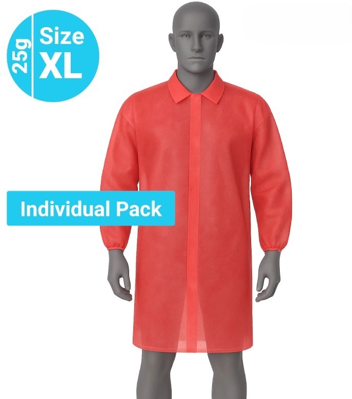 bata-polipropileno30-velcro-XL-azul-luhepa 5230R Bata de Polipropileno 30g, Cierre Velcro 4 Velcros - Talla XL Rojo