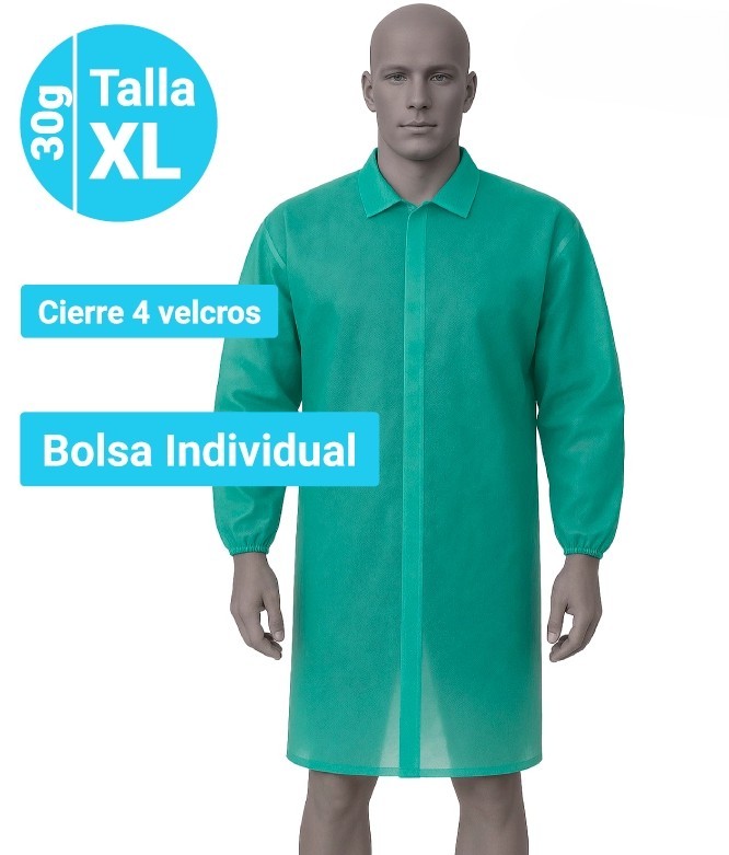 5230V Bata de Polipropileno 30g, Cierre Velcro 4 Velcros - Talla XL Verde