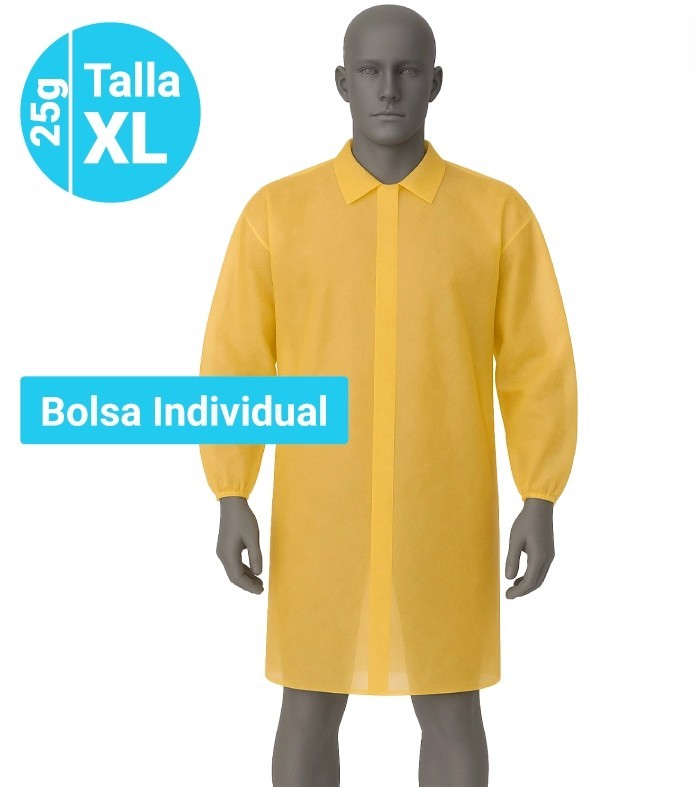 5400Y Bata de Polipropileno 25g Cierre Velcro Talla XL Amarillo