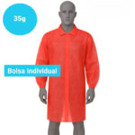 Bata Desechable de Polipropileno 35 g roja con Velcro Luhepa
