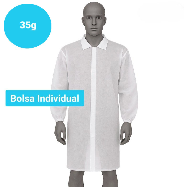 Bata Desechable de Polipropileno 35 g blanco con Velcro Luhepa